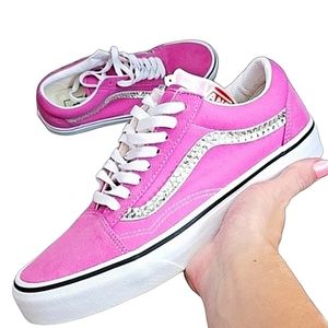 Bling Old Skool Van's Pink Rhinestone Custom Shoes Sneakers